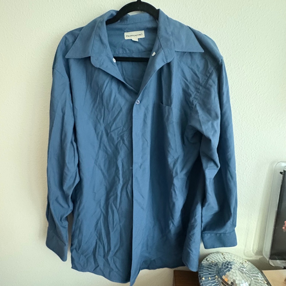 Pronto Uomo Mens Large Blue Long Sleeve Button Down Shirt Tencel Blend RN 77219